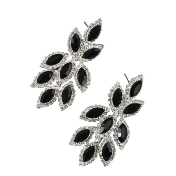 Jewelry - Black Marquise Crystal Chandelier Earrings | Silver Tone Statement Bridal